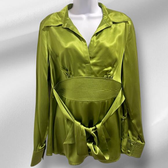 INC International Concepts Blouse Womens Sz 12 100% Silk Green 00.1=A0030 - Picture 1 of 16